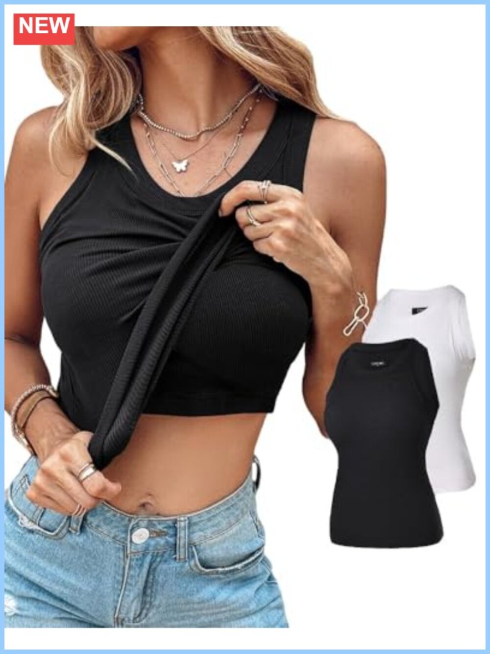 2 Pack Women's Ribbed Racerback Tank Tops with Built-in Bra Fitness